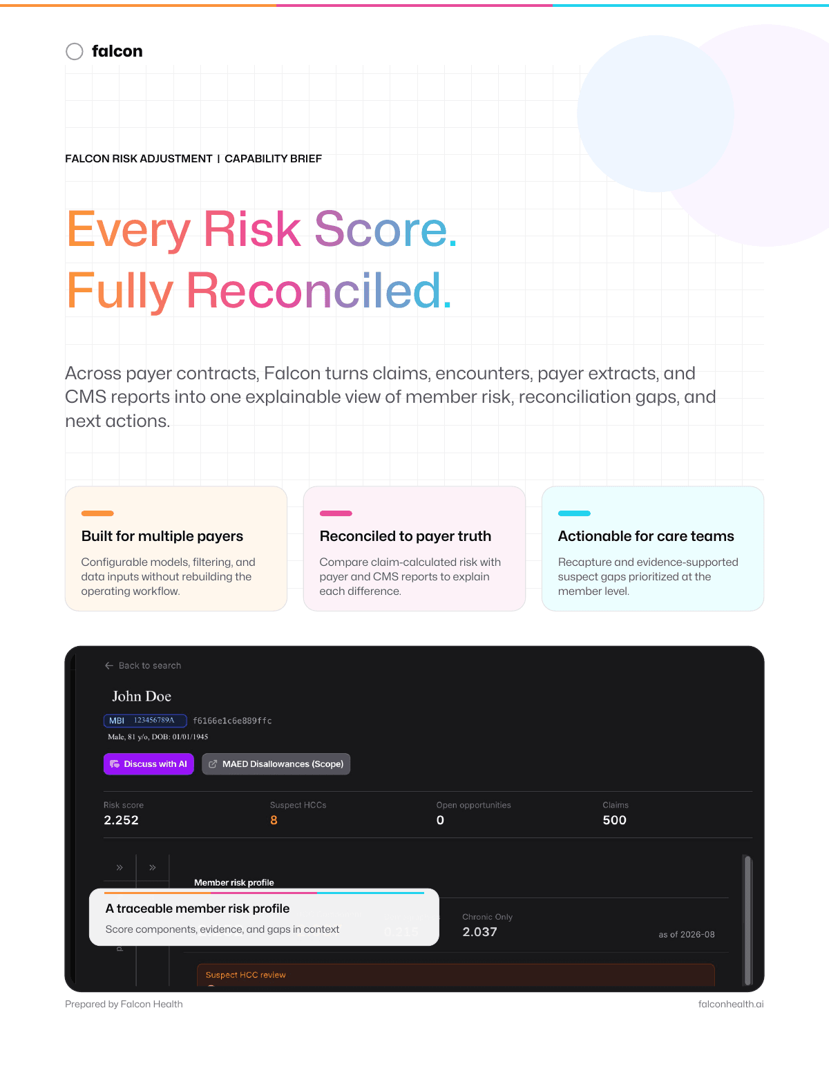 First-page preview of Falcon Risk Adjustment Capability Brief
